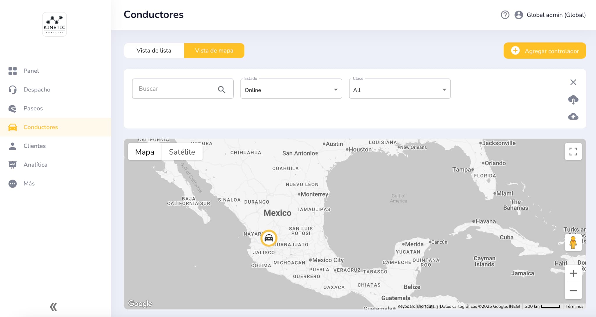 Plataforma de movilidad Kinetic vista panel de control