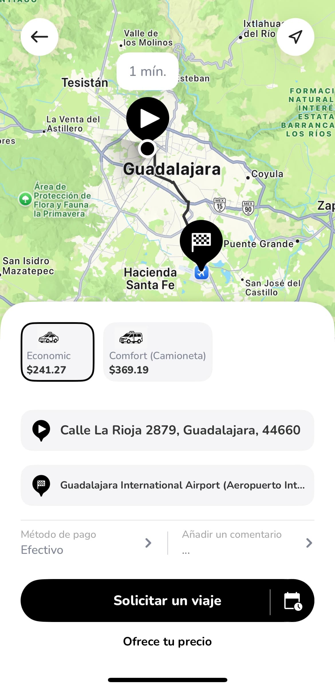 Plataforma de movilidad Kinetic vista del pasajero